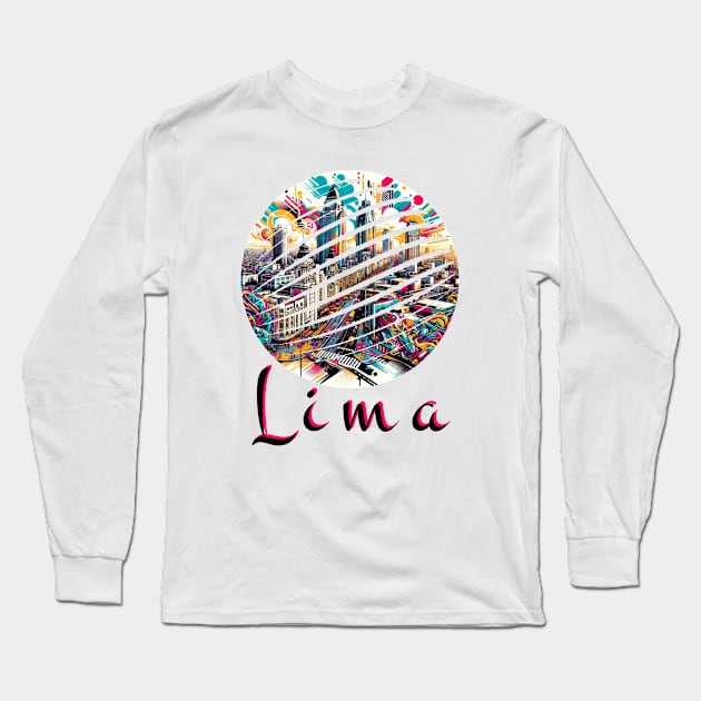 Lima Peru Artistic Watercolor Downtown Long Sleeve T-Shirt by Sambastyles